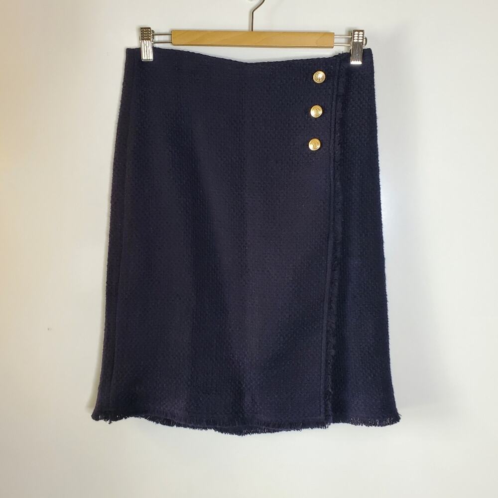 Talbots Dark Blue fringed Tweed lined career pencil skirt NWT Size 2